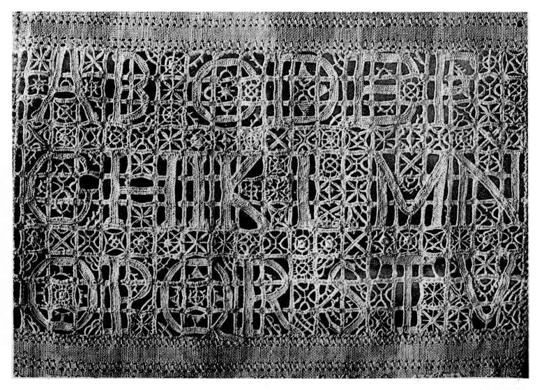 Plate IX.—Cutwork Lettering taken from a XVIIth Century
English Sampler.