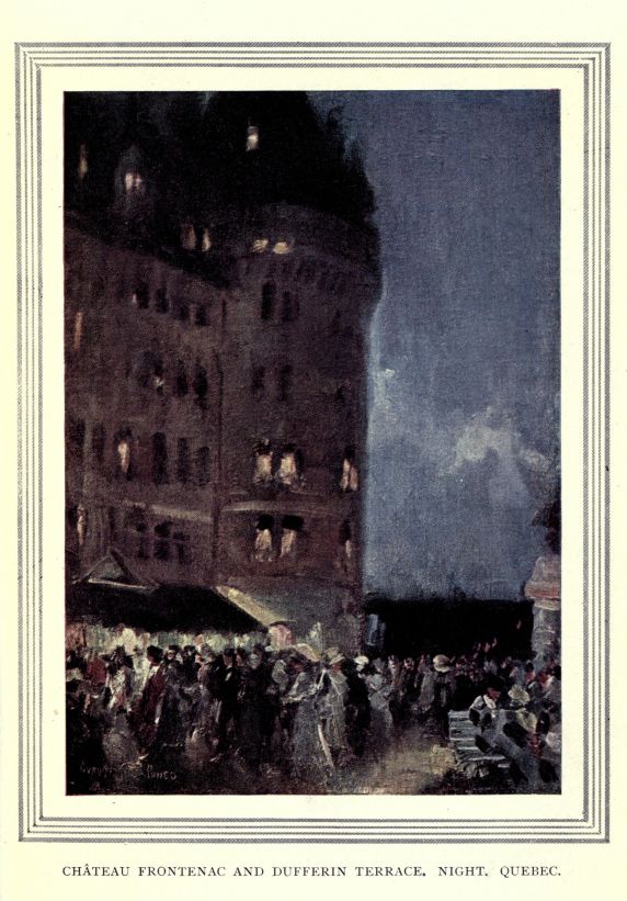 CHTEAU FRONTENAC AND DUFFERIN TERRACE. NIGHT.  QUEBEC.