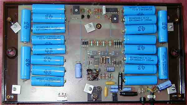 Inside the battery unit showing the 20 replaced batteries.